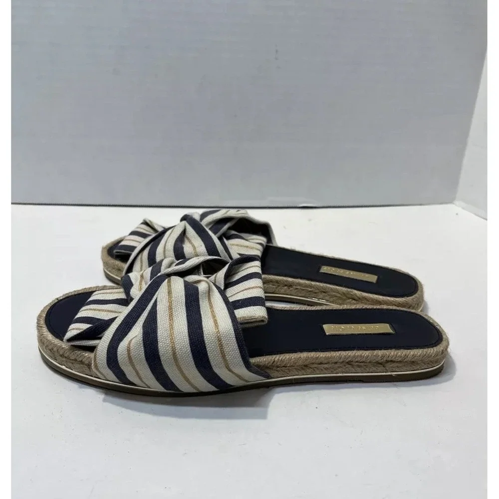 LOUISE ET CIE Womens 8.5M Camille Espandrille Chic Bow Slide Sandal Striped Casu